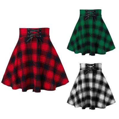 China Plaid Plus Size Y2K Black High Waist Lace Up Flared A Line Mini Skater Ruffle Plus Size Dress Skirts Womens Streetwear for sale