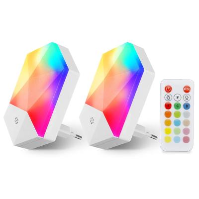 China Diamond Cut Smart Rgb Modern 16 Colors Atmosphere Adjustable Dimming Socket Led Sensor Night Light With Remote Control For Kids Room for sale