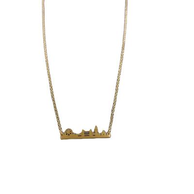 China Fashion Vintage Jewelry Brands 18k Gold Stainless Steel Necklace 40cm City Style Pendant Necklace for sale