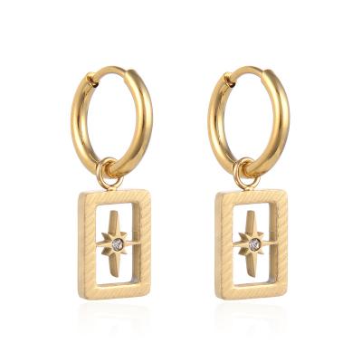 China CLASSIC Trendy Female Square Stars Circle Earrings Stainless Steel Crystal Dangling Earring for sale