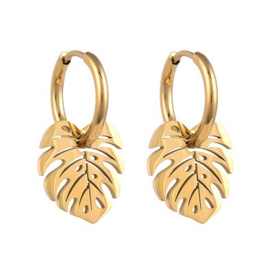 China Brand FASHIONABLE Lavish Leaf Shape Drop Earrings 18k Gold Stainless Steel Eardrop For Girls Gift for sale