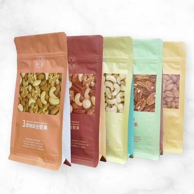 China Moisture Proof Resealable Coffee Packaging Box Quad Seal Bag Matt Nuts Packaging Eight-Side Seal Bottom Pouch for sale