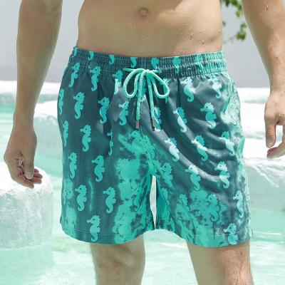 China Picture Shows Men's Color Changing Quick Dry Beach Shorts for Surfing and Swimming for sale