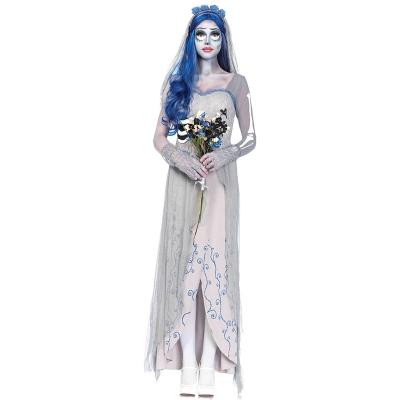 China White Long Show Dress Costume Halloween Cosplay Ghost Bridal Party Attire for Women's for sale