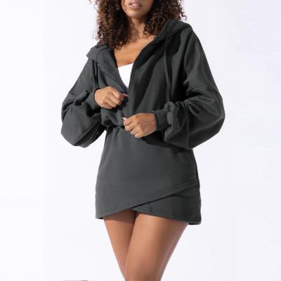 China OEM/ODM Acceptable Custom Women's Half Zip Up Sport Mini Sweater Winter Hoodie Dress for sale