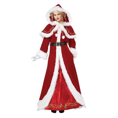 China Adult Women's Christmas Costume Russian Red Queen's Long Dress with Hooded Shawl for sale