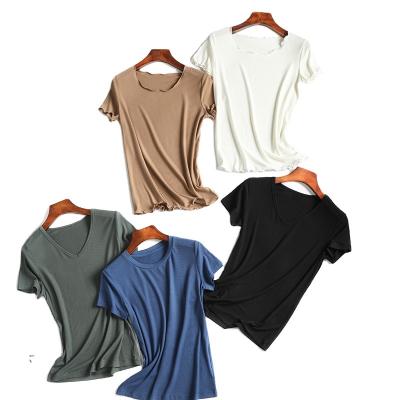 China New Design Drop Anti-wrinkle Pure Color T-shirts Thread Cotton Women Solid Color Comfortable And Quick Drying Short Sleeved T-shirts for sale