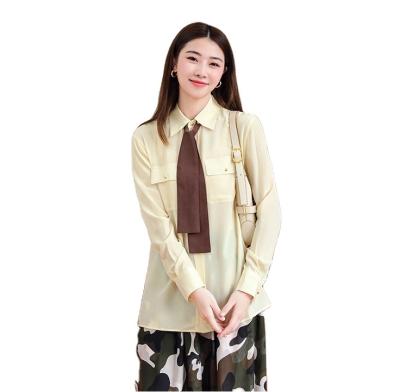 China novationshirt high quality silk simple fashion shirt vintage fashion anti-pilling lapel long sleeve casual shirts for women for sale