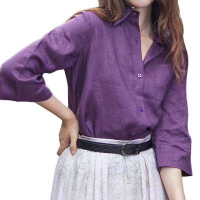 China Half Sleeve Art Retro Linen Shirt Anti-pilling Fashion Casual Lapel Linen Blouse for sale