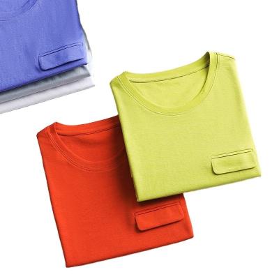 China Anti-wrinkle 2022 summer fashion tops silk acetate silk pocket short sleeve T-shirt for sale