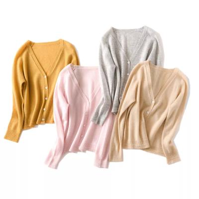 China Anti-wrinkle for sale high end v neck soft waxy sweater coat loose knit bottom thin sweater coat for sale