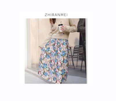 China Women's Casual Silk Skirt Breathable Print Irregular Silk Simple Floral Skirt Long Skirts for sale