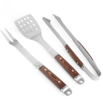 China Easily Cleaned Wooden BBQ Tool Kit Handle Kitchen Sets Stainless Steel Grill Accessories Set for sale