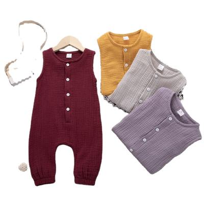 China Wholesale Newborn Cotton Open Loop Summer Cotton Color Baby Sleeveless Sheer Rompers for sale