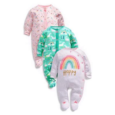 China Fluorescent Agent Soft/No/Dot Printing Unicorn Rainbow Romper Kids Footed Pajamas Lead Free/Indelible Wholesale Cotton Overalls for sale