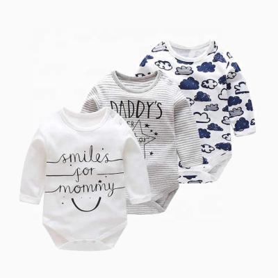 China Soft/Skin-Friendly/Sweat Absorption/Breathable Wholesale Baby Clothes Stripes Soft 100% White Cotton Long Sleeve Baby Boy Rompers for sale