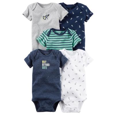 China Soft/Skin-Friendly/Sweat Absorption/Breathable Customized Newborn Baby Boy Short Sleeve Pajamas Romper Set 5 Pieces Romper Set Baby for sale