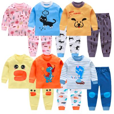 China Breathable Spring And Autumn Cotton Home Wear For Boys And Girls Shoulder Buttons Cartoon Printing Pajamas Set for sale