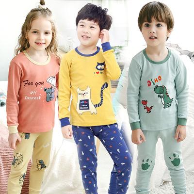 China wholesale 95% cotton+5% spandex children's sleepwear 100% cotton long sleeve kids pajamas set for sale