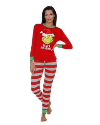 China Red Striped Matching Santa Printed Long Sleeve Pajamas Tops QUICK DRY Family Christmas Pajamas Pants Set for sale