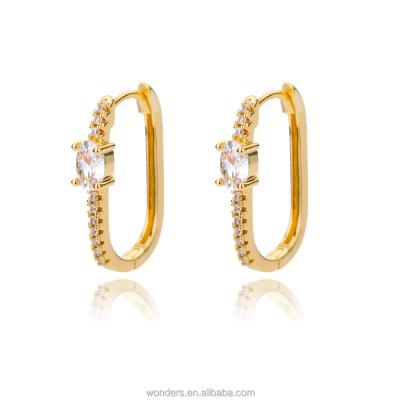 China FASHIONABLE Gold Plated Zircon Jewelry Small Rectangle Vertical Circle Earrings For Women Star CZ Earrings for sale