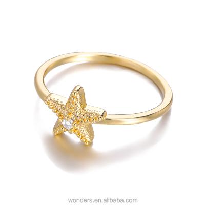 China Trendy Ocean Animal Creature CZ Star Fish Rings Gold Silver Office Ladies Ring Jewelry for sale