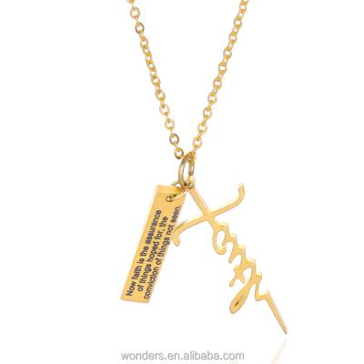 China TRENDY Gold Plated Necklaces Men Women Stainless Steel Hebrew Necklace Faith Pendants Inspirational Gift for sale