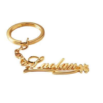 China Key Logo Stainless Steel Jewelry Custom Fashion Personalized Stainless Steel Couples Nameplate Real Key Chain 18K Gold Plated Keychains for sale