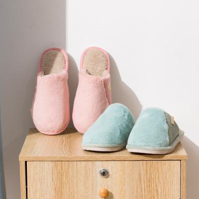 China Fashion Trend Couple Comfortable Cotton Indoor Women Slippers Winter Faux Fur Non-slip Bedroom Slips Netting for sale