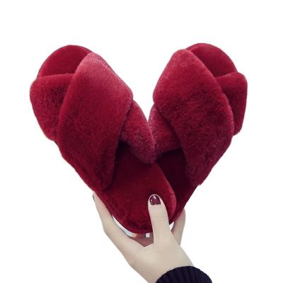 China Custom Made Simple Soft Bottom Fluffy Indoor Fur Slipper Women's Plush Indoor Fur Slippers Winter Bedroom Fluffy Indoor Slippers for sale