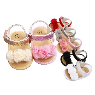 China Newborn Infant Summer First Walker Babies Sandals Toddler Leather Flower Kids Prewalker Shoes PU Round Soft Sole for sale