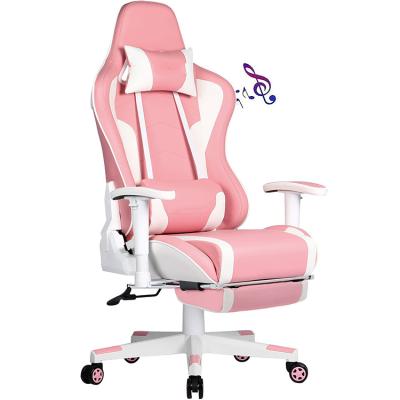 China Other Custom Pink Ergonomic Reclining PU Gaming Chair Computer Gaming Chair Silla Leather Racing Gaming Chair With Footrest for sale