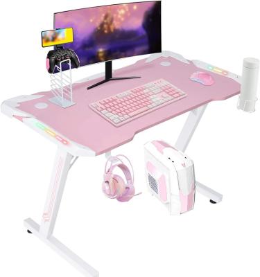 China Brazil Hot Adjustable Height Adjustable Computer Desk RGB PC Desk Computer Table with Carbon Fiber Surface Cup Holder and Earphone Hook for sale