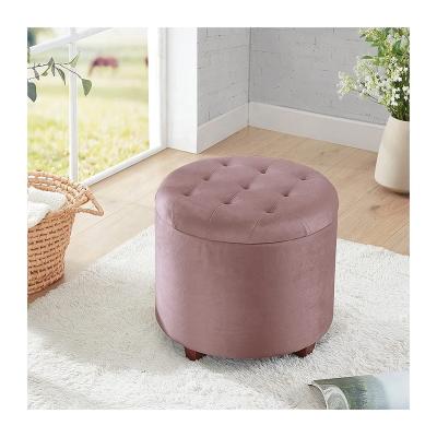 China (Size) Ppholstery Adjustable Comfy Canvas Lounge Chairs Pink Tufted Fabric Around Storage Ottoman With Removable Lid And Storage Function for sale