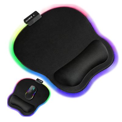 China Ergonomic LED Marquee RGB Mouse Pad With Wrist Support Cloth Mouse Pads With PU Non-slip Base RGB Static Breathing Mouse Pad for sale