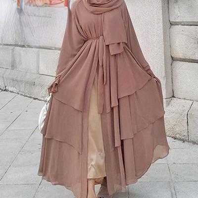 China Dubai Turkey Solid Open Cardigan Kaftan Dubai Turkey Kimono Polyester Layer Chiffon Muslim Abaya Robes For Women Islamic Clothing for sale