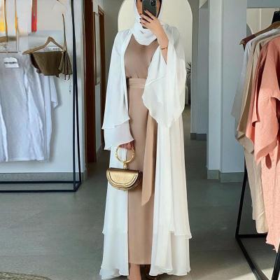 China Other New Arrival Solid Color Abaya Dubai Fashion Muslim Women Muslim Cardigan Modest Clothing Double Breasted Chiffon for sale