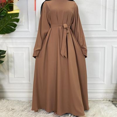 China Polyester Abaya Dubai Turkey Solid Color Modest Kaftan Islamic Clothing Simple Muslim Dresses For Women for sale