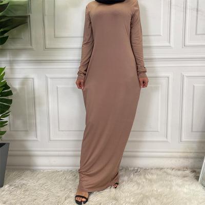 China Other New Full Elastic Bodycon Dress Plain Open Sleeve Long Abaya Color Matching Classic Inner Dresses Collection for sale