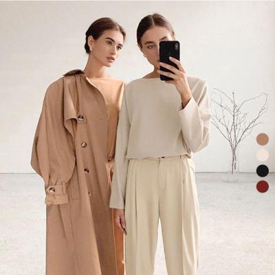 China Spring Anti-Static Fall Casual Long Sleeve Women Tops Khaki Brown Ladies Pants High Waist Solid 2 Piece Pencil Panties Set Women for sale