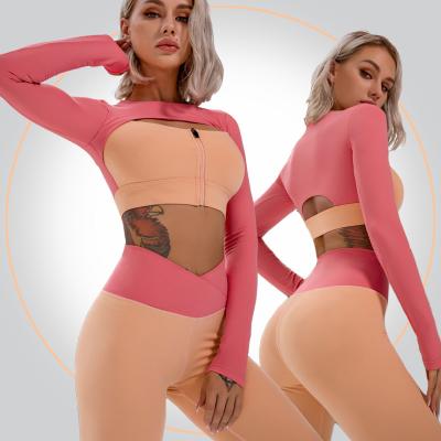 China Wholesale Zipper Matching Seamless Activewear Crac! crack! Breathable High Quality Long Sleeve Gym Butt Set 5 Pieces Naked Yoga Wear Set For Women for sale