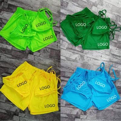 China 2021 Breathable 3 Piece Set NK Logo Women Two Pieces Bikini Set Bra Shorts Set for sale