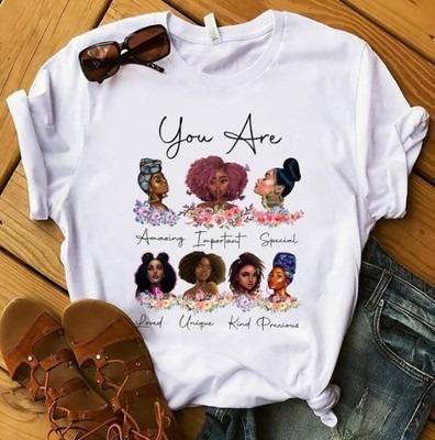 China Anti-Wrinkle Free Custom God Says You're Black Girl Is Beautiful Magical T Shirt Women Shape Black Graphic Tees Plus Size Tee Tops for sale