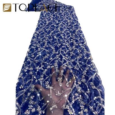 China Viable Wholesale Fashion Hand Made Heavy African French Tulle Lace Wedding Lace Fabric for sale