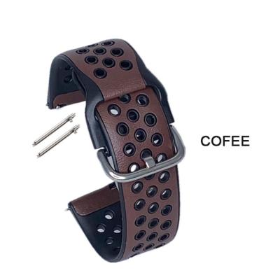 China Khan Coffee Mix Fashion Quick Release Movement Glue Leather Skin Waterproof And Breathable 22mm Hole Leather Strap for sale