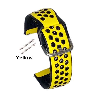 China Fashion Movement Quick Release Skin Leather Glue Mixing Khan Waterproof Breathable Yellow 22mm Hole Leather Strap for sale