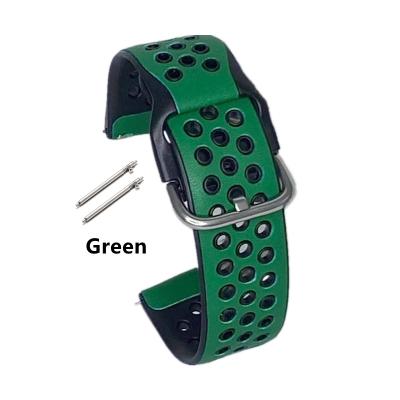 China Fashion Movement Quick Release Skin Leather Glue Mixed Waterproof Breathable Khan Green 22mm Hole Leather Strap for sale