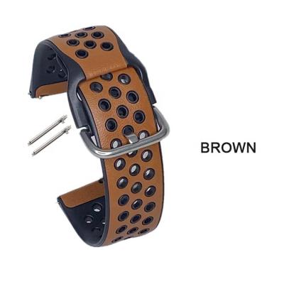 China Fashion Movement Quick Release Skin Leather Glue Mixing Khan Waterproof Breathable Brown 22mm Hole Hole Leather Strap for sale