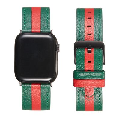 China Leather Suitable For Apple Watch Leather Strap Apple Iwatch Customized Lychee Pattern Color Matching Strap 42/44mm for sale