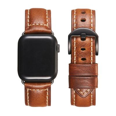 China Leather Suitable Apple Watch Strap Apple iwatch7 Smart Strap To Oil Leather Wax Retro for sale